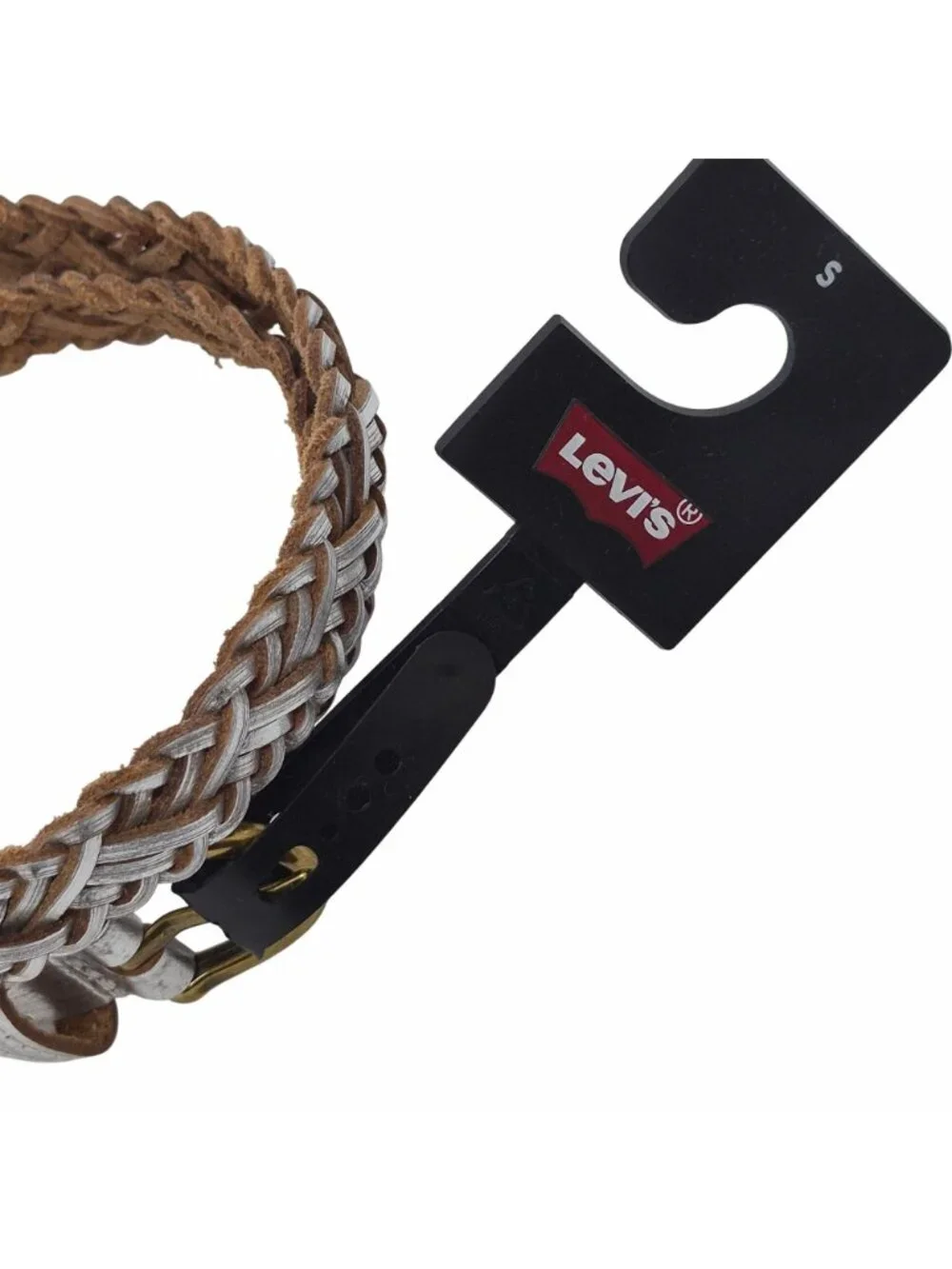 Levis Womens Braided Full-Grain Leather Belt Small Tan & White 36 Inches